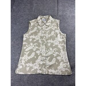 VTG Lady Player 100% Silk Blouse Women's M Beige White Floral Sleeveless Classy